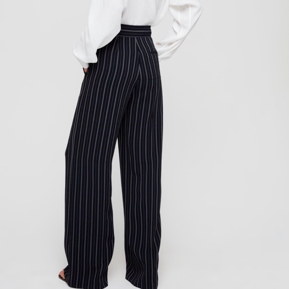 Aritzia Wilfred Free Clarisse Trousers Navy Blue Pinstripes - Picture 2 of 6